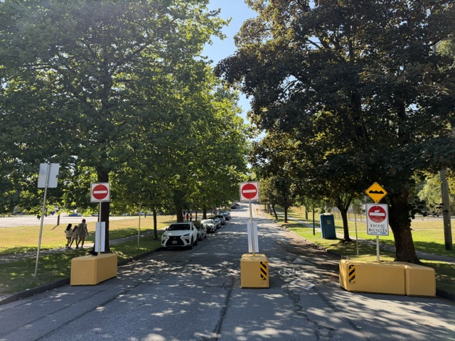 Street barriers near a park